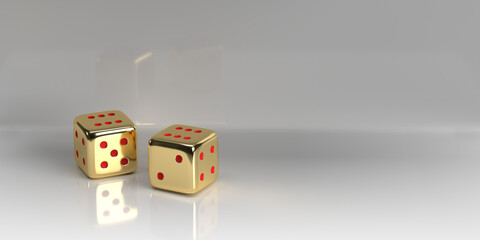 Gambling and risk concept. 3D rendered, gol color two dices  on white background. © Stockwars