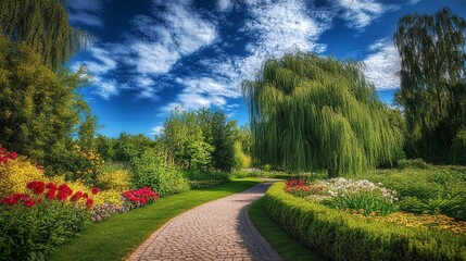 Obraz premium Serene Garden Path on a Sunny Day