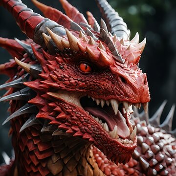 Fierce Red Dragon Head Close-Up