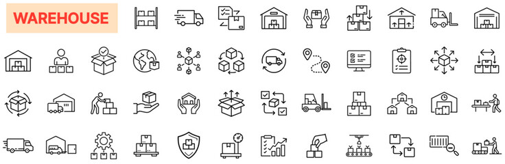 Warehouse Management Icons – Storage, Inventory, Logistics, Fulfillment, Shipping & Handling
