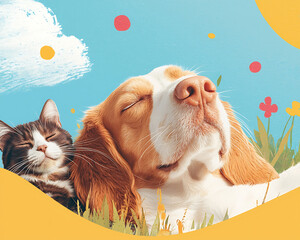 Happy dog and cat sleeping.