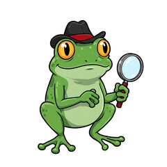 Obraz premium Detective Frog with Magnifying Glass