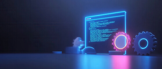 Neon Code Editor with Gears