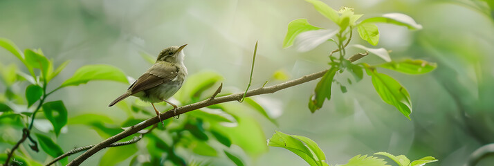 Graceful Wren Perched on Branch in Lush Natural Setting, Showcasing the Serene Beauty of Wildlife
