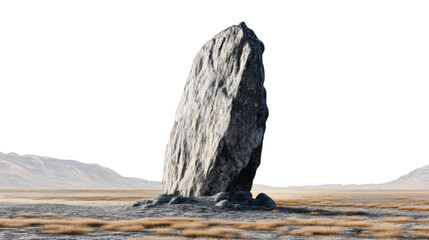 Fototapeta premium Majestic Boulder Standing Tall Amidst a Vast Expansive Landscape Isolated on a Clean White Background