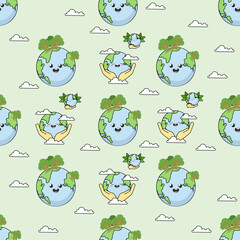 Earth cartoon seamless pattern background. Earth doodle illustration. Earth cartoon background. Perfect for fabric, textile, wallpaper, decor, shirt, illustration, print, packaging