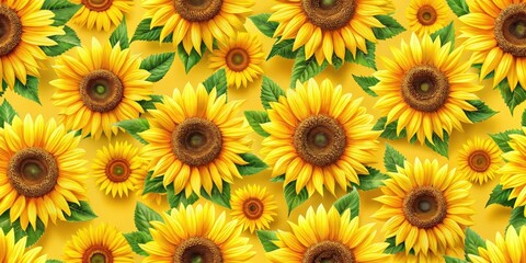 Sunflower Floral Seamless Pattern On Bright Summer Background, natural beauty