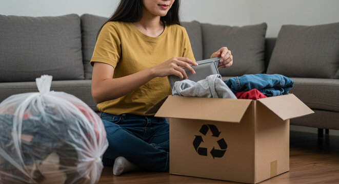 happy couple unpacking boxes in new home