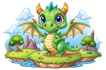 Naklejka premium Green dragon with a yellow horn on its head