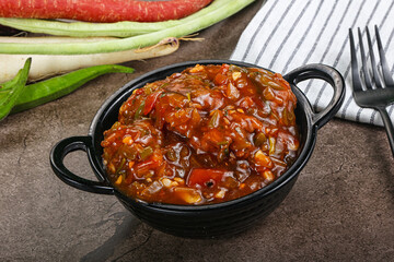 Manchurian chicken with sauce and spices