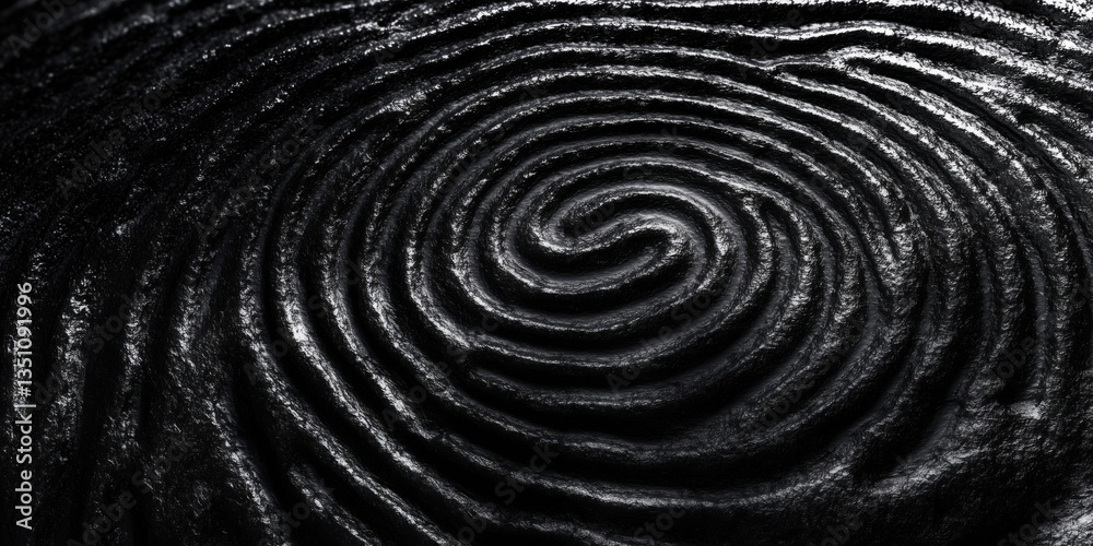 Poster abstract black spiral pattern resembling fingerprint texture with smooth lines and curves
