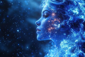 Behold the cosmic, dreamlike, ethereal blue, a serene celestial galaxy filled with mystical stars in the universe!