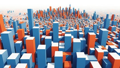 Fototapeta premium Abstract Cityscape Blue and Orange Cuboid Buildings