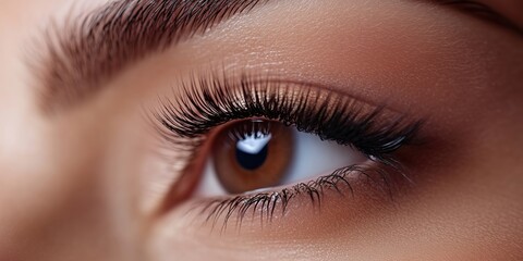 Obraz premium Close-up of Beautiful Brown Eye with Long Lashes and Smooth Skin Texture
