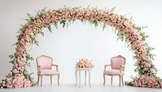 Romantic Pink Rose Floral Archway with Chairs
