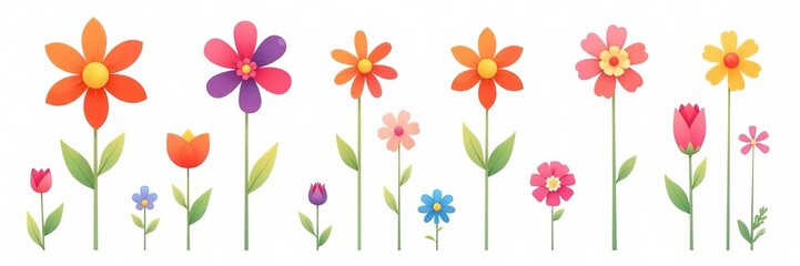 Naklejka premium Colorful flower icons in various shapes and sizes on a white background, garden, design, set