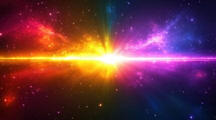 Naklejka premium Colorful cosmic explosion with radiant light and starry background