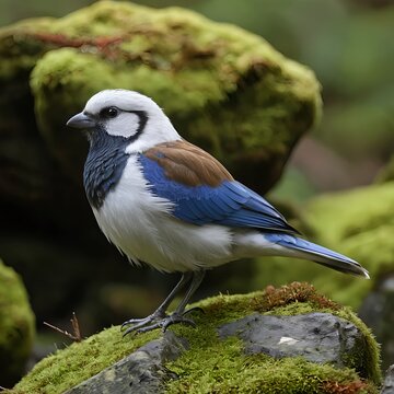 White-necked Puffleg Perched on Mossy Rock