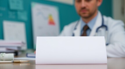 Crisp white prescription pad on doctor's desk, a modern medical mockup in focus