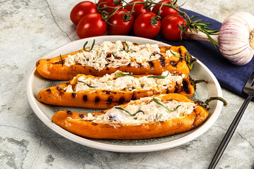 Baked Ramiro pepper stuffed cheese