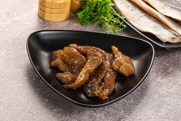 Herring roe snack in the plate