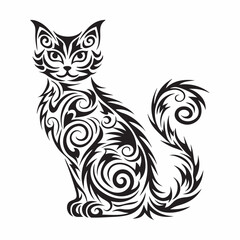 Elegant Feline: A stylized illustration of a cat, showcasing intricate patterns and elegant design. This artwork is perfect for adding a touch of sophistication and whimsy.