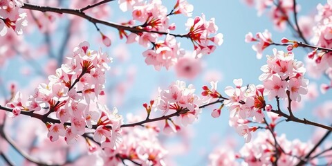 Obraz premium Delicate cherry blossom branches form a natural frame, graphic, white