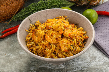 Indian cuisine - Biryani rice with prawn