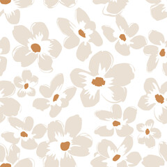 Beige floral pattern with white background. Seamless pattern with florals for fabric, textiles, clothing, wrapping paper. Vector illustration
