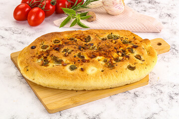 Homemade ciabatta bread with olives