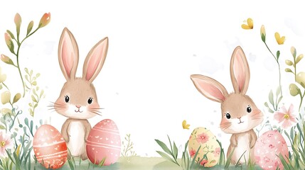 Obraz premium Easter bunnies with eggs with flowers.