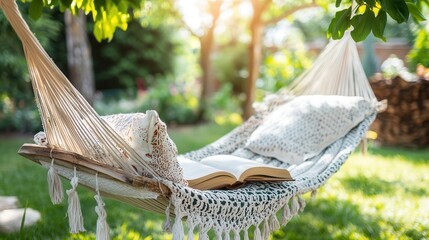 Relaxing in a Hammock with a Book on a Sunny Day