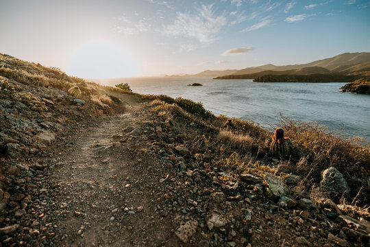 Hiking trail on Rams Head Virgin Islands at sunset