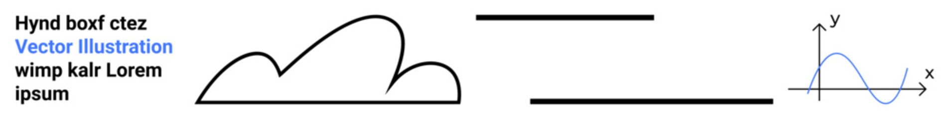 Abstract cloud outline, horizontal lines, and mathematical graph with axes and wave. Ideal for data visualization, networking, analytics, minimal design, technology, mathematics and simple landing