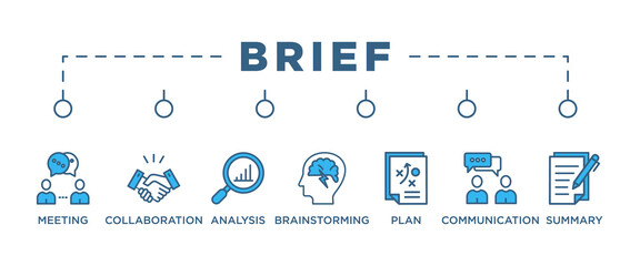 brief banner web icon vector illustration concept for product and service quality inspection with an icon of meeting, collaboration, analysis, brainstorming, plan, communication, summary,