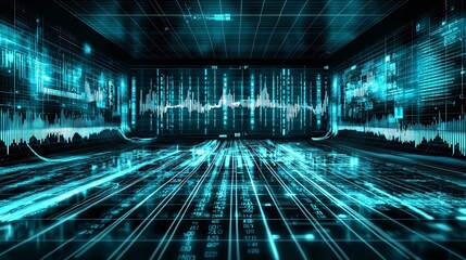 Futuristic Digital Data Visualization in Abstract 3D Environment