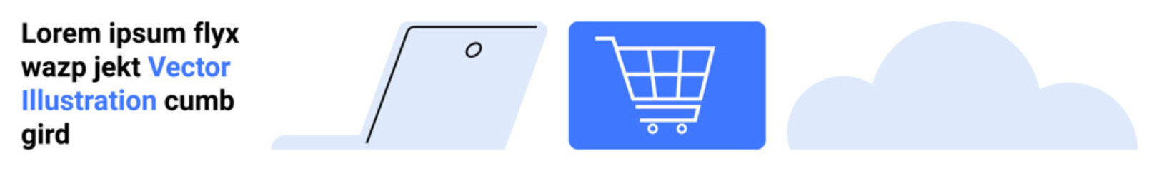 Laptop, shopping cart icon, and cloud illustration suggesting e-commerce, online shopping, and cloud storage. Ideal for technology, e-commerce, cloud solutions, marketing business internet