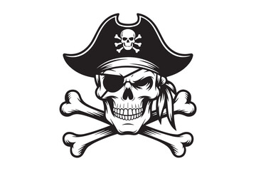 Pirate  Skull Black and White Vector