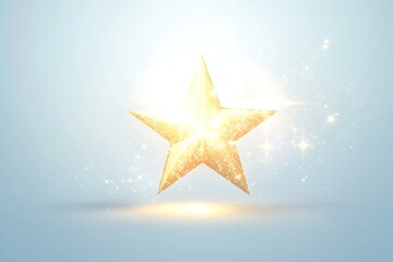 Obraz premium Golden star glowing brightly against a soft blue background for festive celebratory events