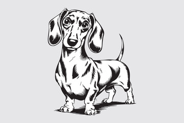  Dachshund dog Black and White Vector