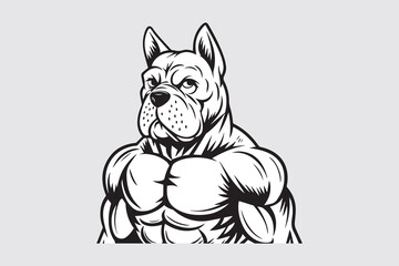 Pitbull Fitness dog Black and White Vector