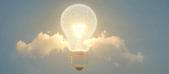 Technology, innovation, creativity, light bulb, glowing digital pixels, neural networks, bright energy glow, holographic data, minimalism, white tones, conceptual, presentations, corporate graphics.