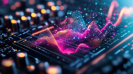 Colorful Sound Waves on Digital Audio Interface with Vibrant Lighting