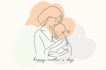 Minimalist Mother's Day Line Art – Mom and Baby Love Illustration