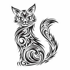 Ornamental Cat: An elegantly designed illustration of a stylized cat, showcasing intricate ornamental patterns. A symphony of swirls, curves, and flowing lines creates a visual masterpiece.