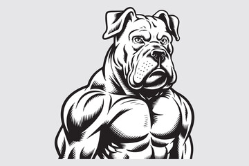 Pitbull Fitness dog Black and White Vector