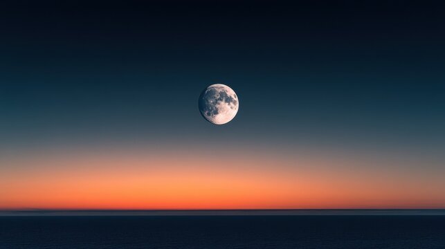 Full Moon Over the Ocean at Sunset - Powered by Adobe