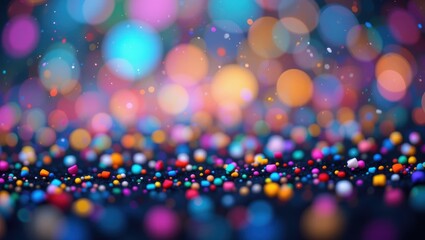 Naklejka premium Colorful Bokeh Background with Vibrant Lights and Glittering Confetti Particles for Celebrations