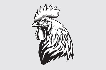 Rooster Chicken Black and White Vector