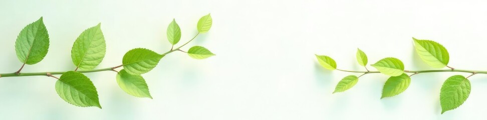 Naklejka premium Leafy branches with delicate green leaves on a pristine white background, simple, nature
